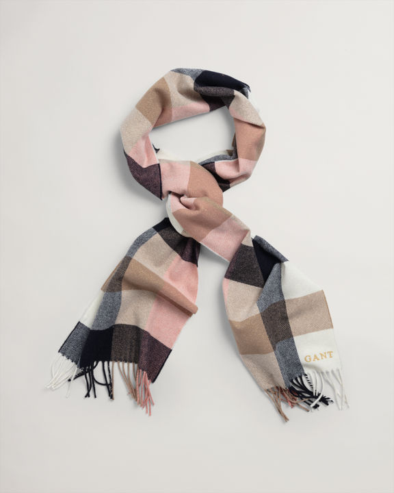 D1. GOLDEN MULTI CHECK WOOL SCARF - ONESIZE