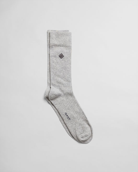 Ribbestrikkede sokker med brodert logo
