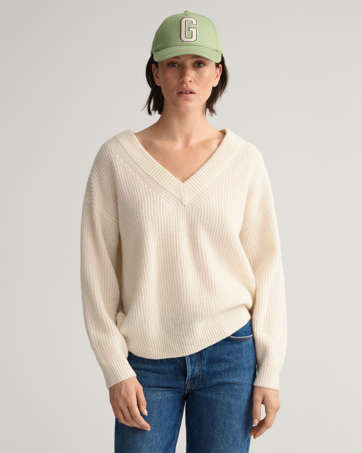Wool Ribbed V-Neck Sweater